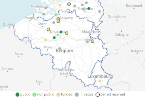 Kaart met overzicht waterstoftankstations Benelux
