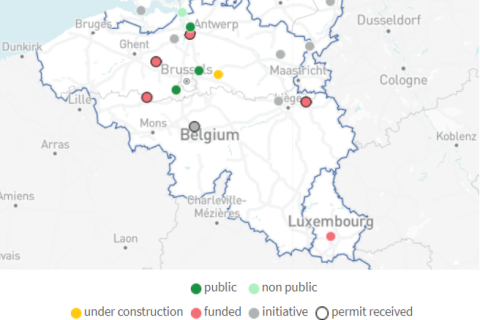 Map/Overview hydrogen stations in the BeNeLux